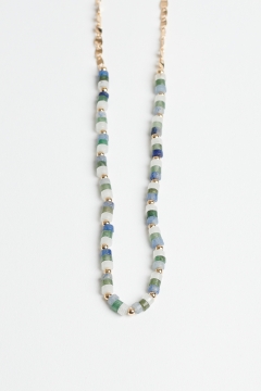 Necklace Gold Blue Green White Stones